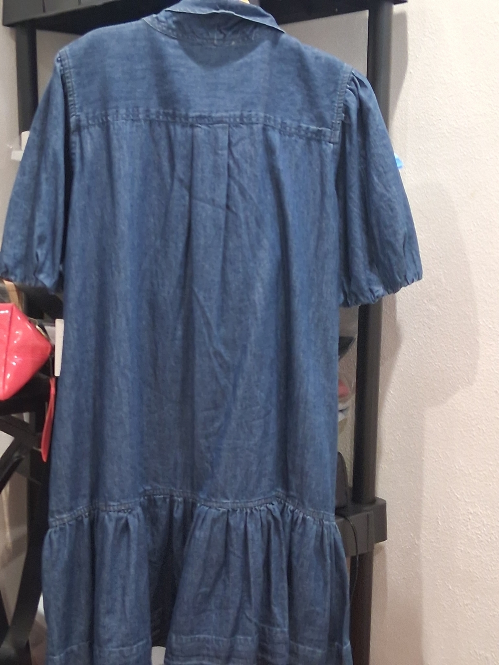 Women's Blue Denim Tie-Neck Casual Dress - Picture 4 of 8